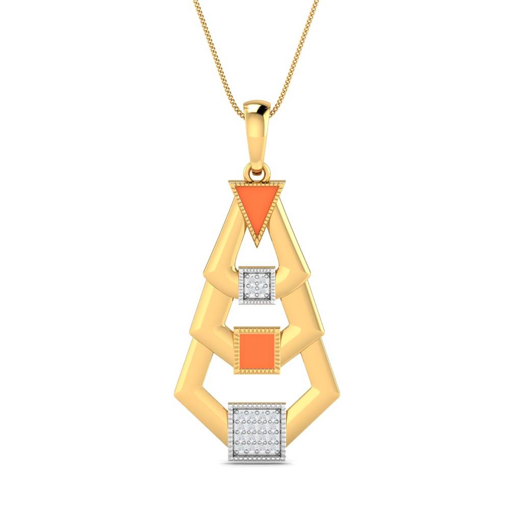 KuberBox 18K Yellow Gold Cedar Enamel Pendant