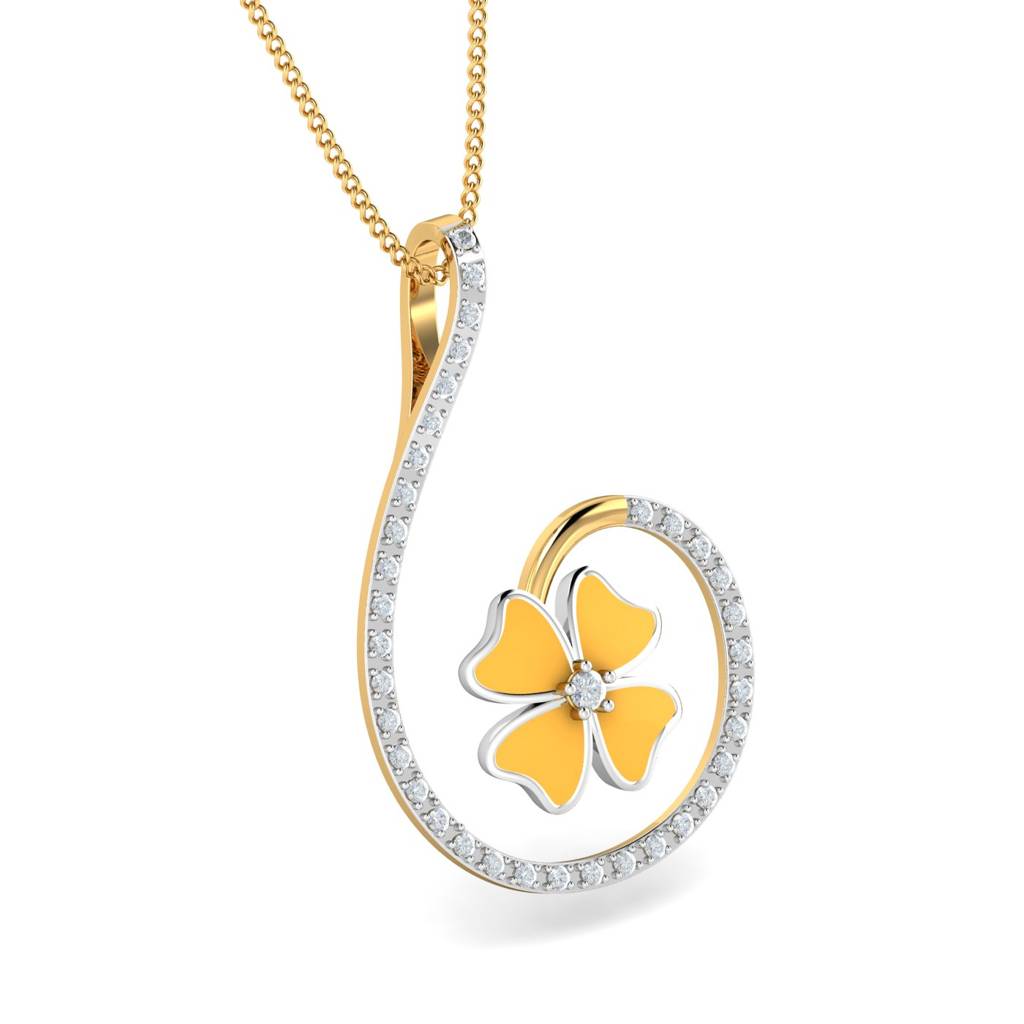 KuberBox 18K Yellow Gold Wildflower Enamel Pendant