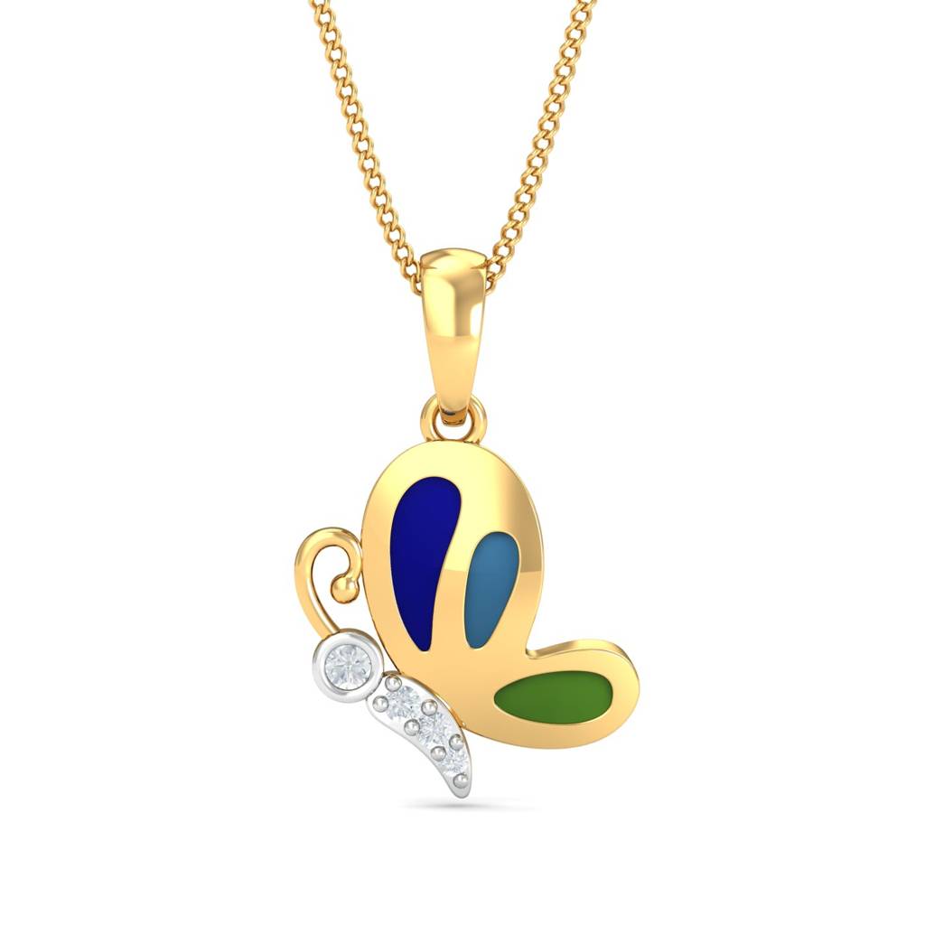 KuberBox 18K Yellow Gold Little Butterfly Kids Pendant