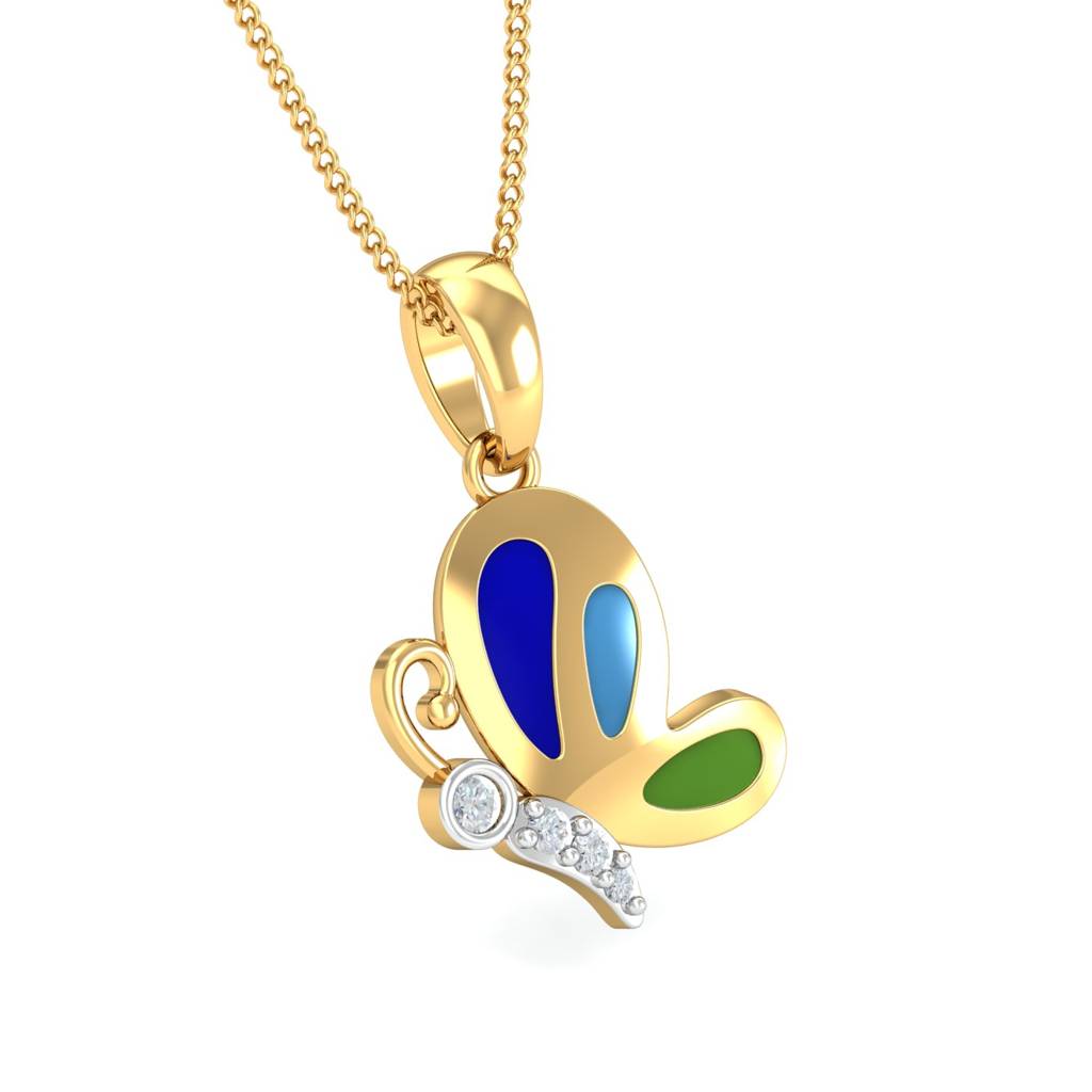 KuberBox 18K Yellow Gold Little Butterfly Kids Pendant