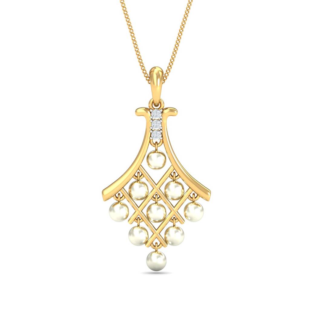 KuberBox 18K Yellow Gold Chandelier Pearl Pendant