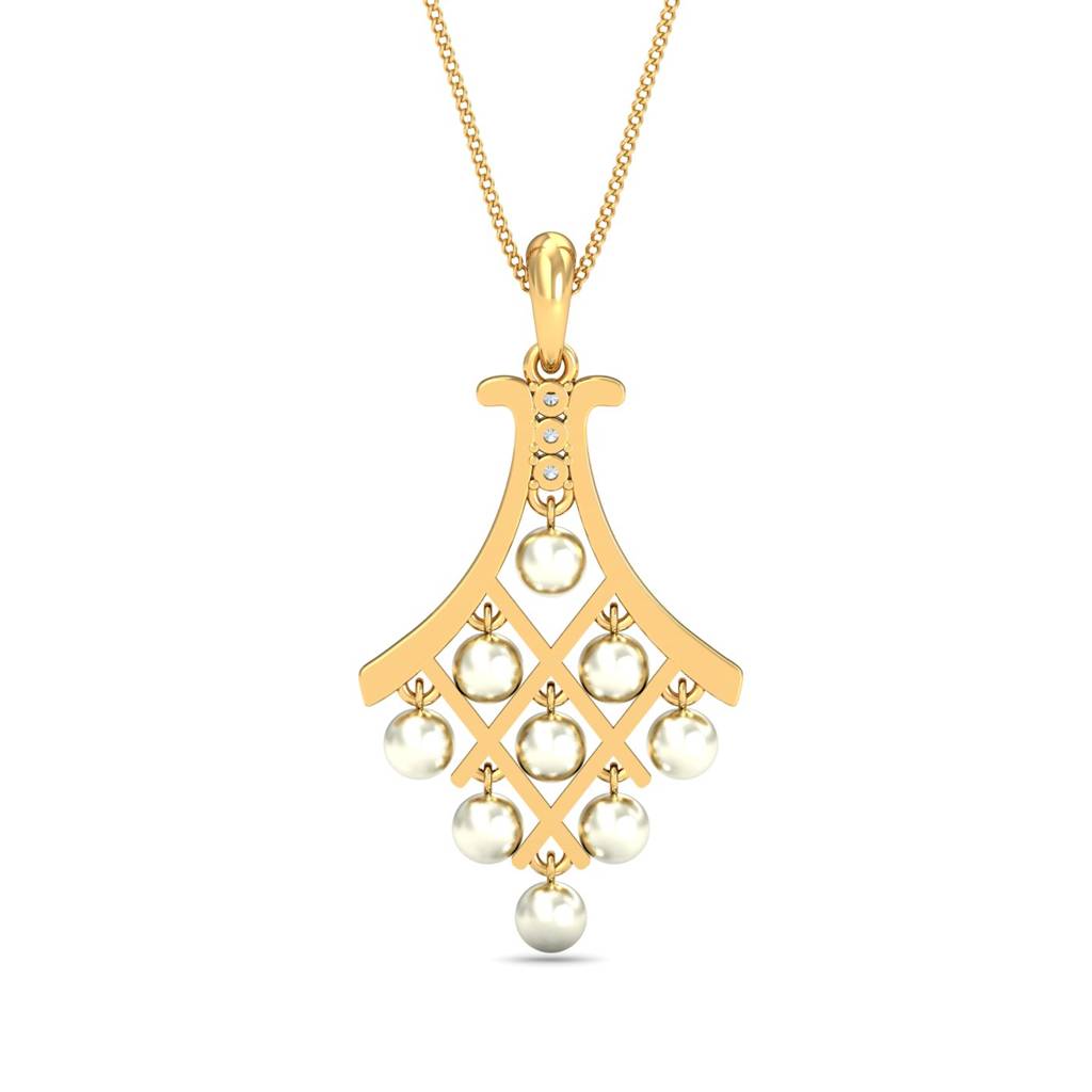 KuberBox 18K Yellow Gold Chandelier Pearl Pendant