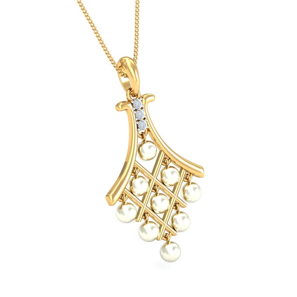 KuberBox 18K Yellow Gold Chandelier Pearl Pendant