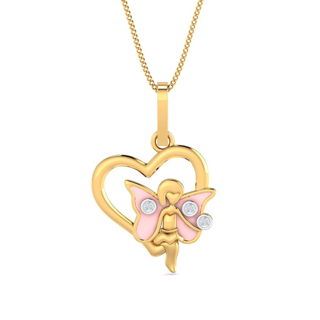 KuberBox 18K Yellow Gold Cuper Heart Enamel Pendant