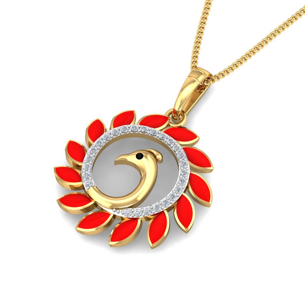 KuberBox 18K Yellow Gold Seine Peacock Enamel Pendant