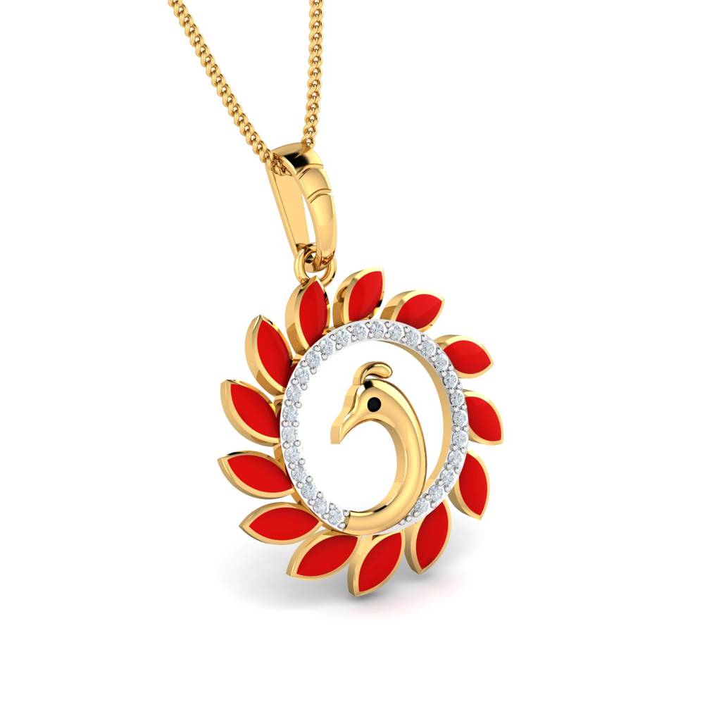 KuberBox 18K Yellow Gold Seine Peacock Enamel Pendant