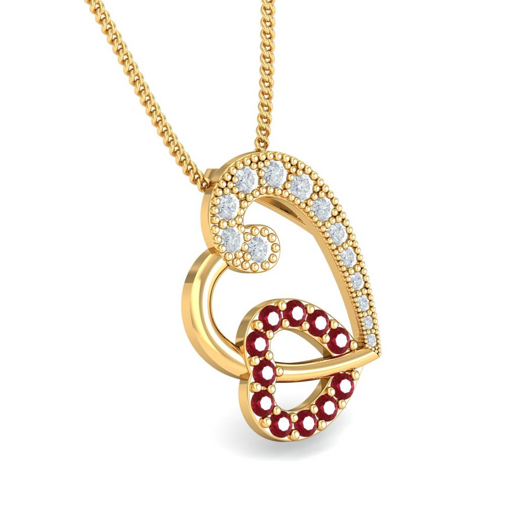 KuberBox 18K Yellow Gold Elle Ruby Heart Pendant