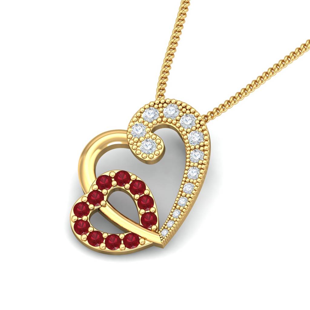 KuberBox 18K Yellow Gold Elle Ruby Heart Pendant