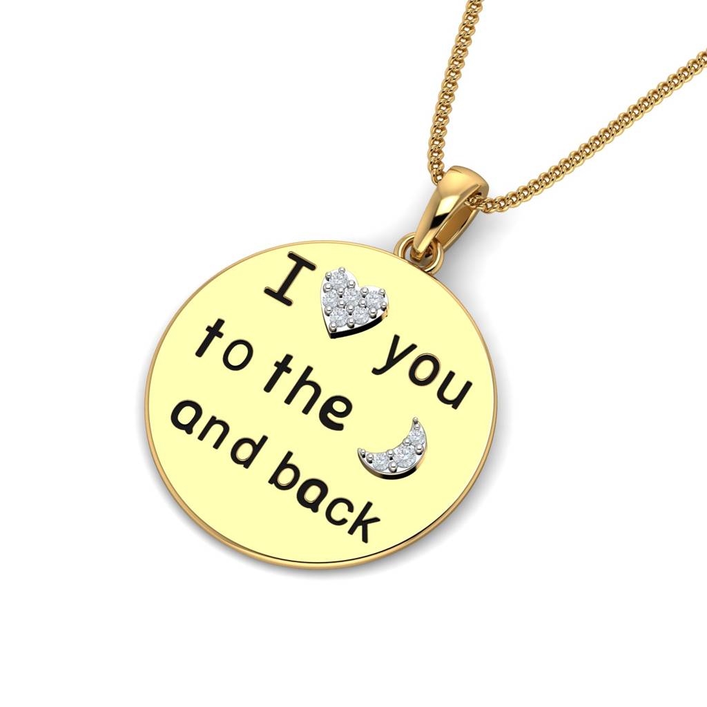 KuberBox 18K Yellow Gold Love-U-2-The-Moon-&-Back Pendant