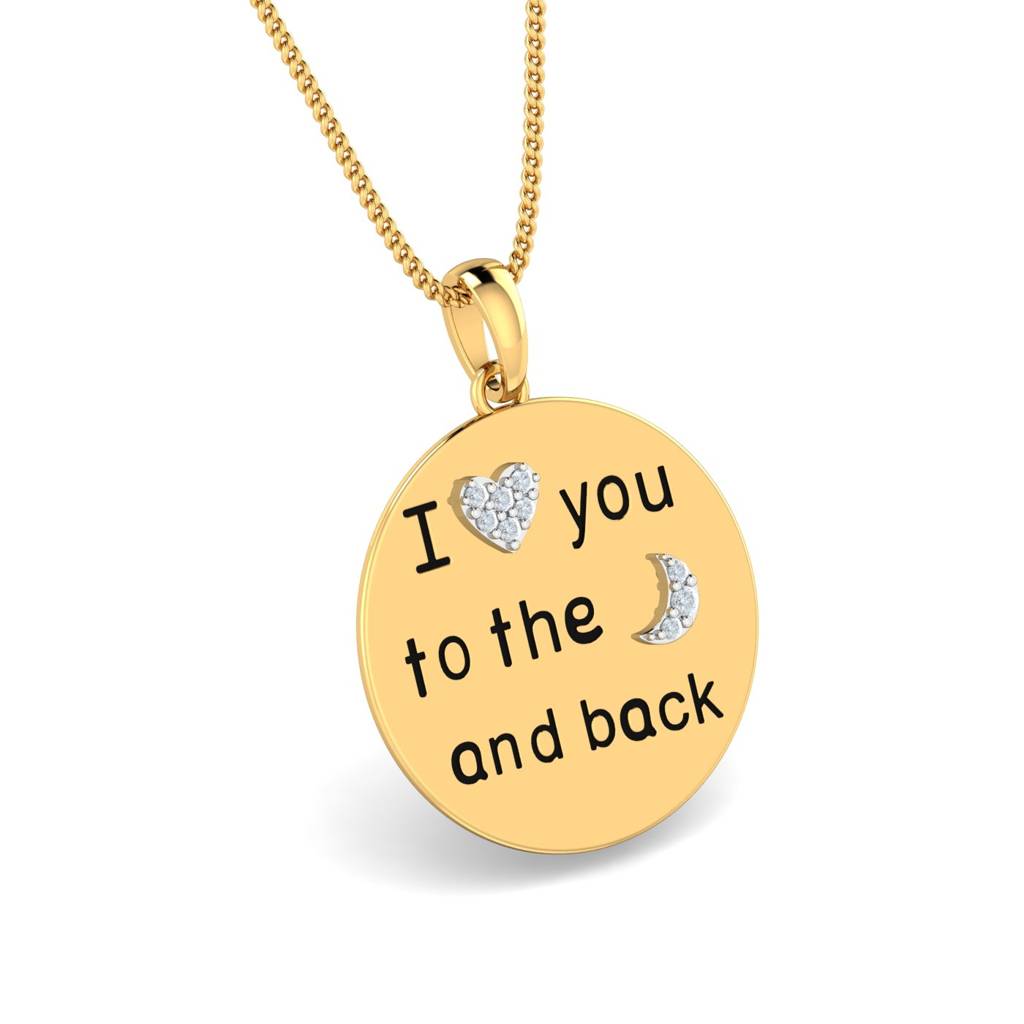 KuberBox 18K Yellow Gold Love-U-2-The-Moon-&-Back Pendant