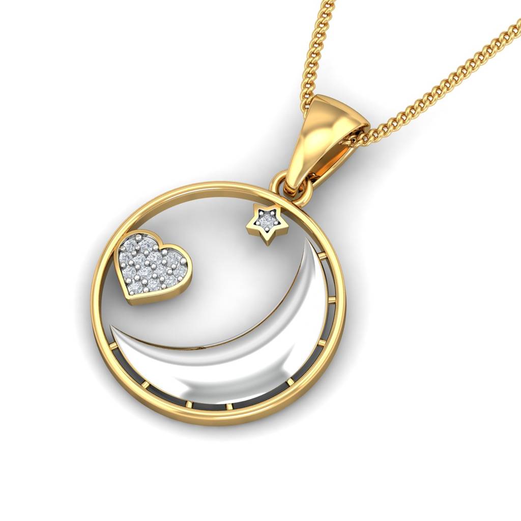 KuberBox 18K Yellow Gold Sun&Moon Proposal Pendant