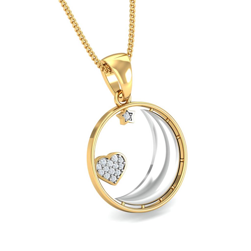 KuberBox 18K Yellow Gold Sun&Moon Proposal Pendant