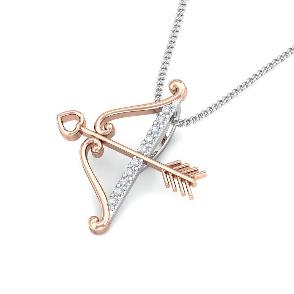 KuberBox 18K Rose Gold Heart Bow-Arrow Pendant