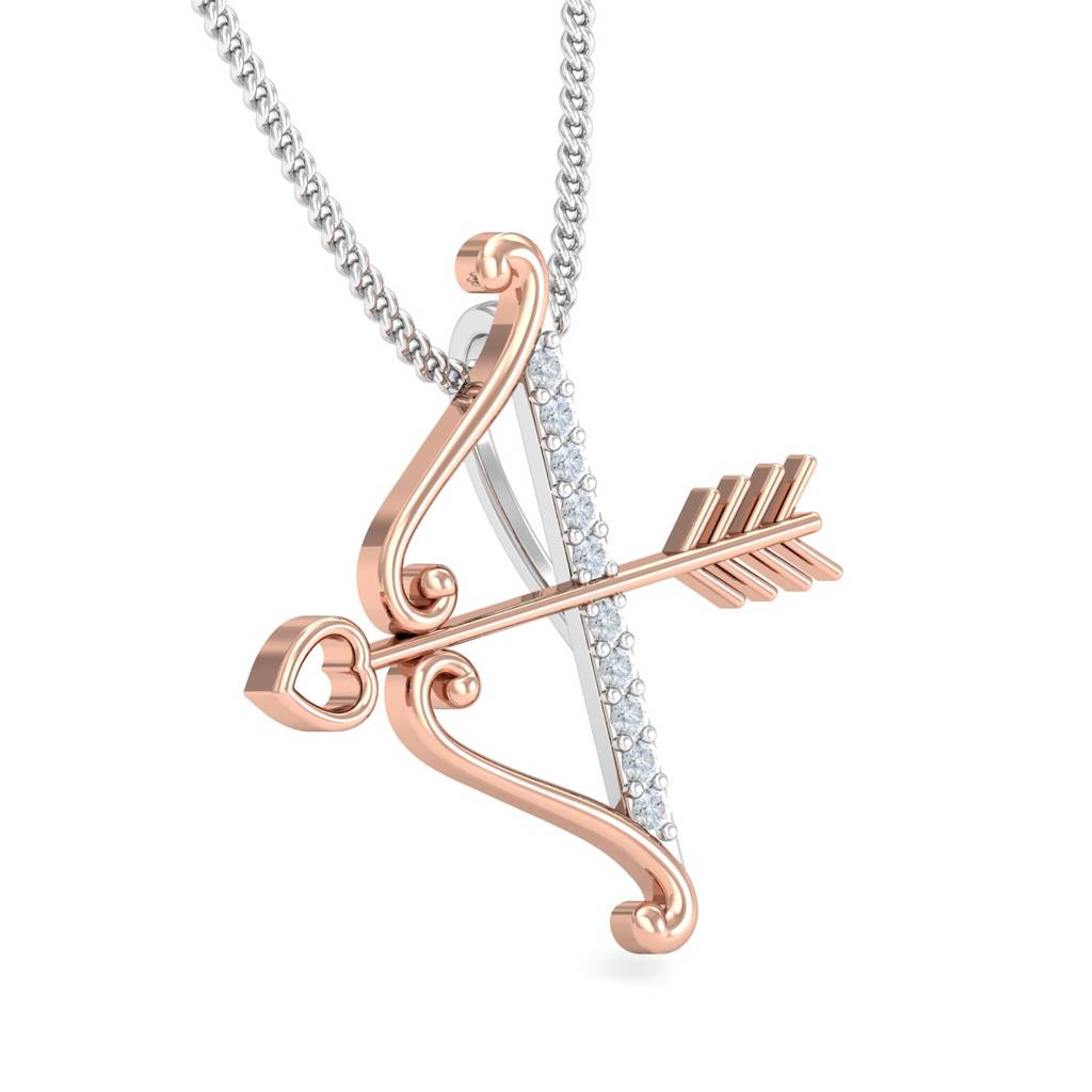 KuberBox 18K Rose Gold Heart Bow-Arrow Pendant