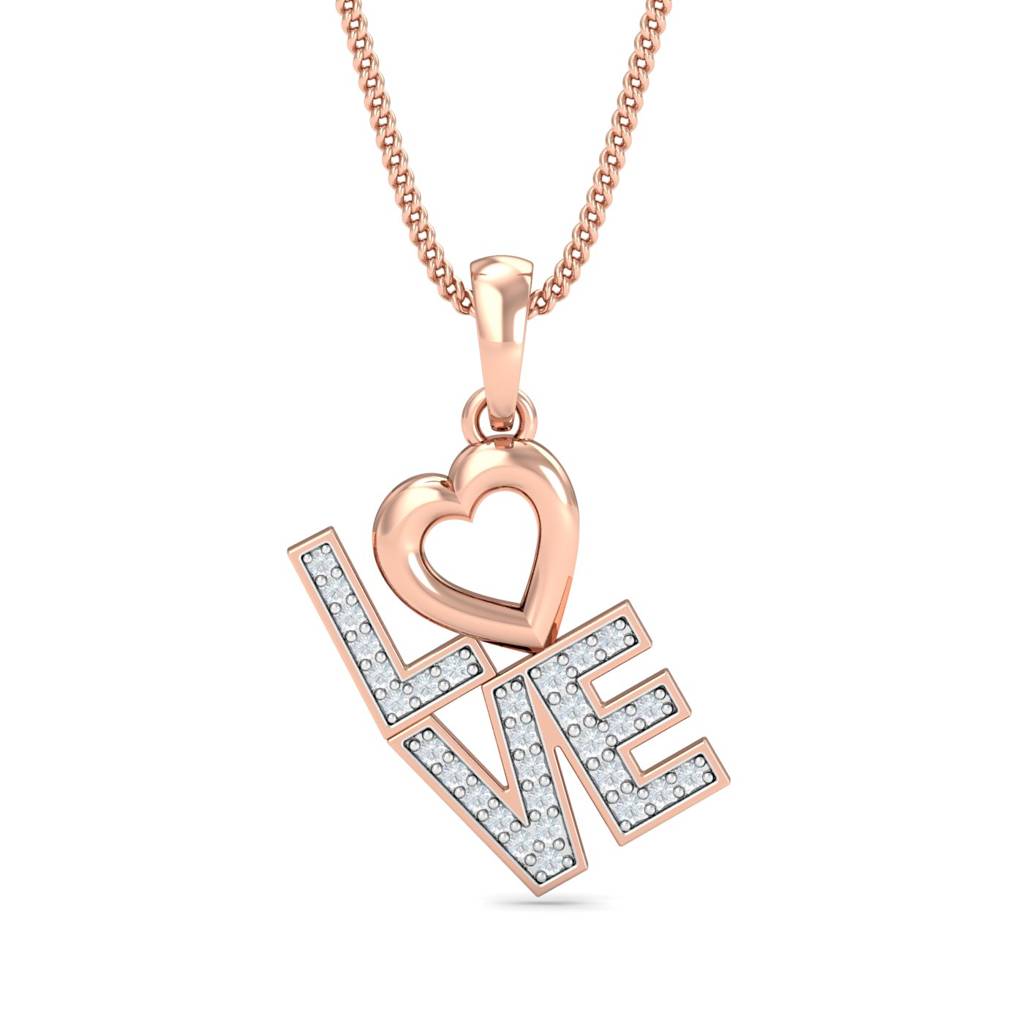 KuberBox 18K Rose Gold L.O.V.E Diamond Pendant