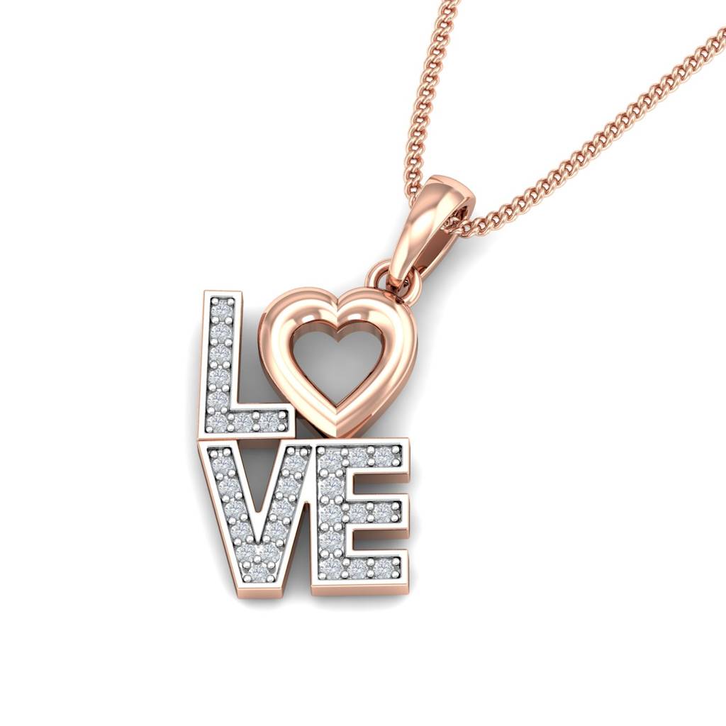 KuberBox 18K Rose Gold L.O.V.E Diamond Pendant