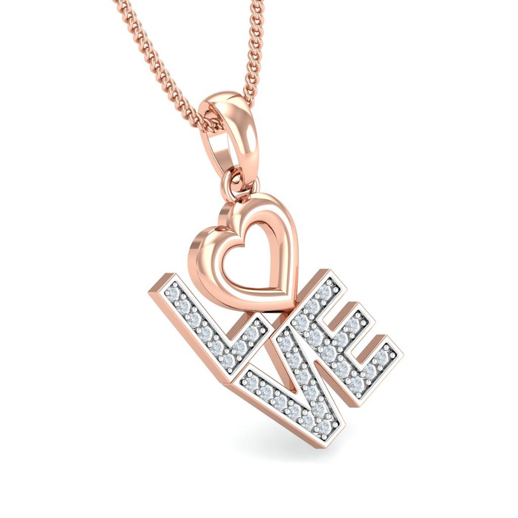 KuberBox 18K Rose Gold L.O.V.E Diamond Pendant