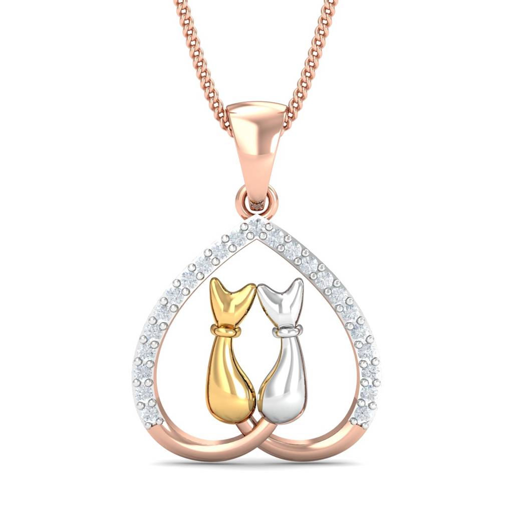 KuberBox 18K Rose Gold Cats-in-love Pendant