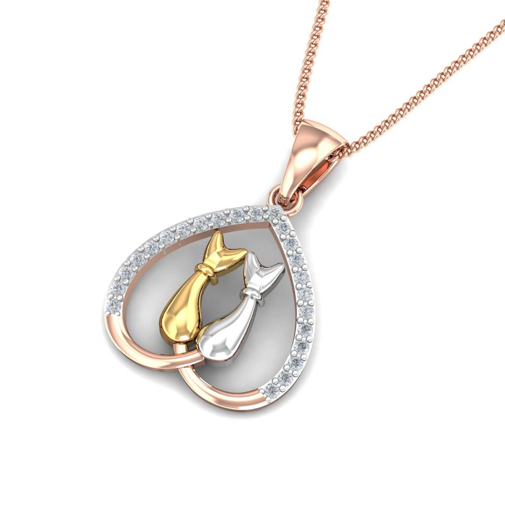 KuberBox 18K Rose Gold Cats-in-love Pendant