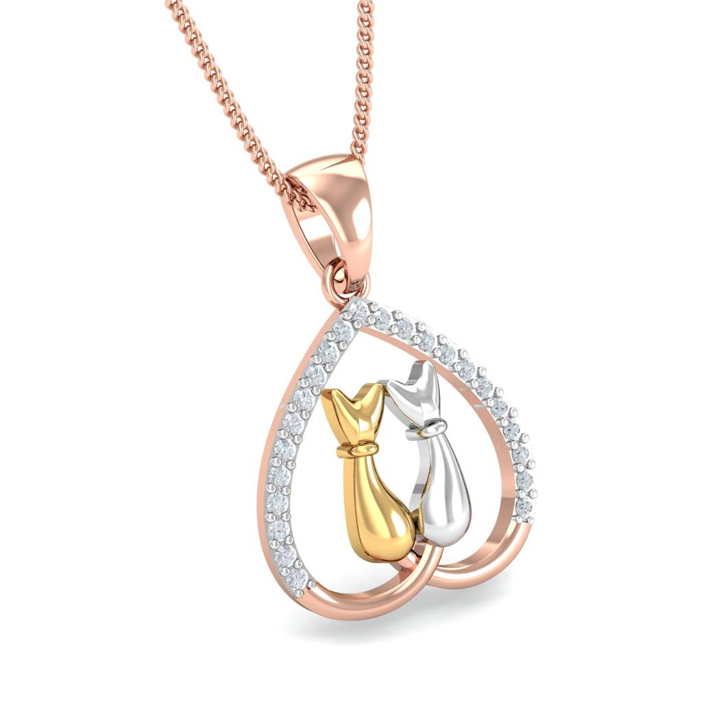 KuberBox 18K Rose Gold Cats-in-love Pendant