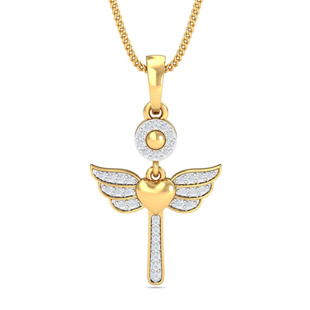 KuberBox 18K Yellow Gold Love Angel Pendant