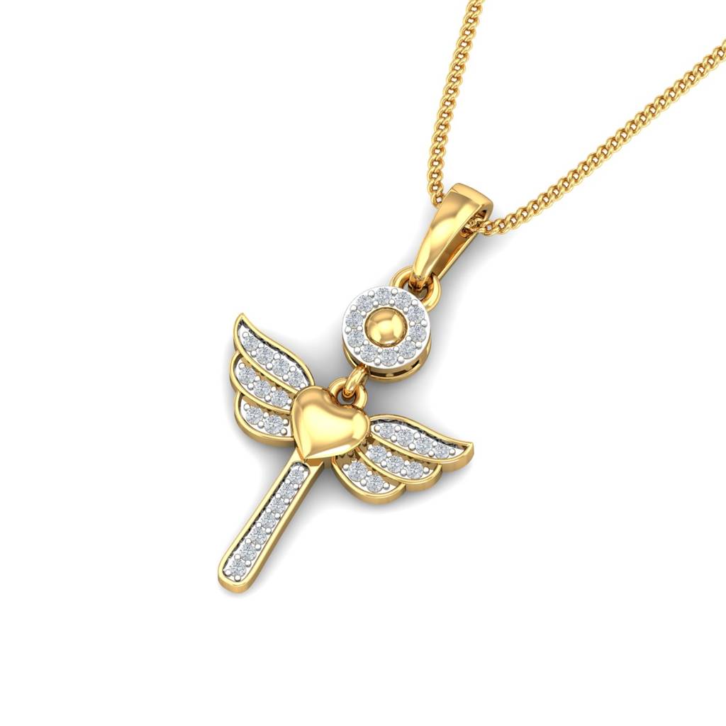 KuberBox 18K Yellow Gold Love Angel Pendant