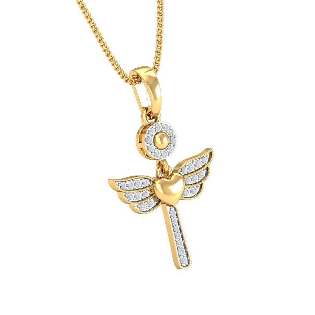 KuberBox 18K Yellow Gold Love Angel Pendant