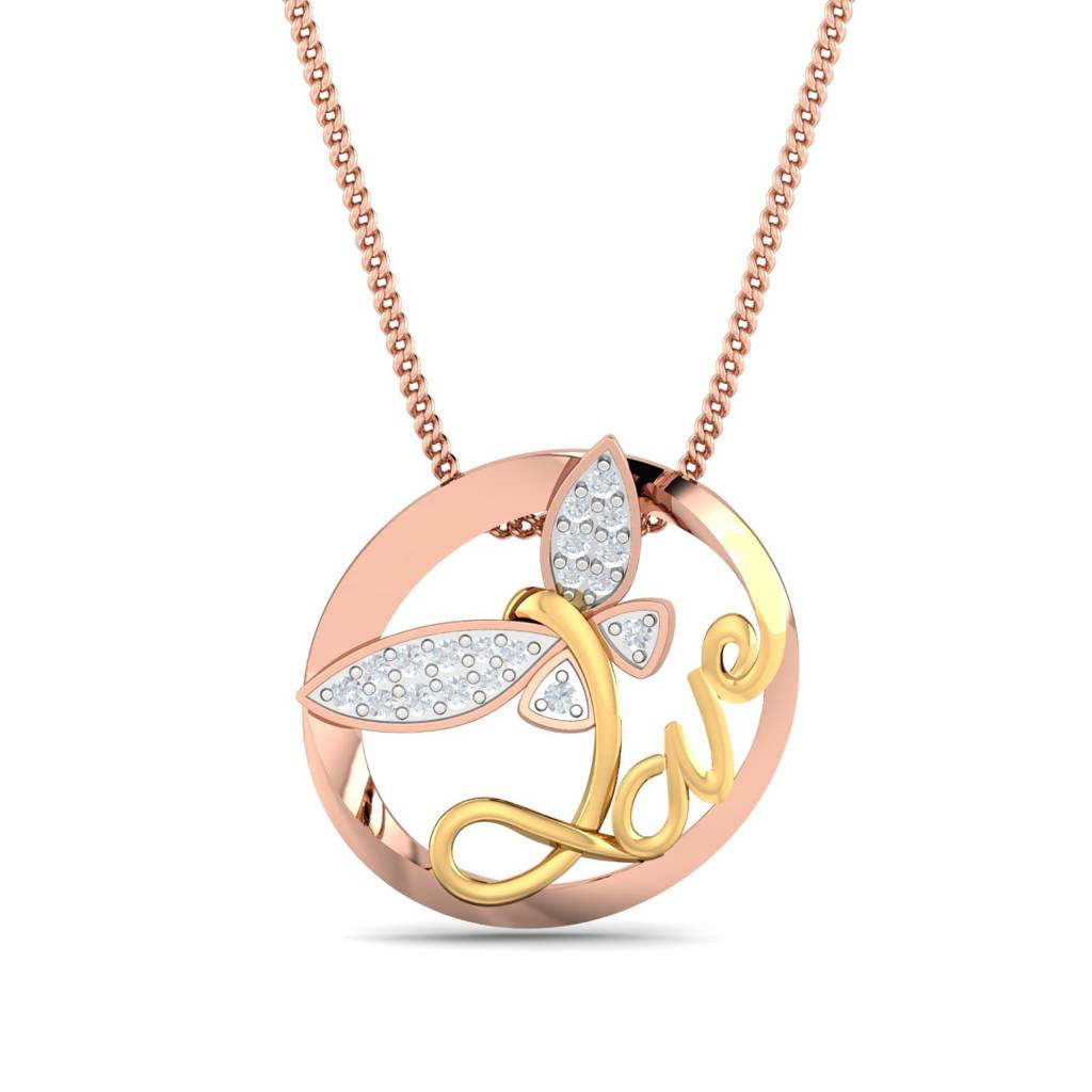 KuberBox 18K Rose Gold LOVE Butterfly Pendant