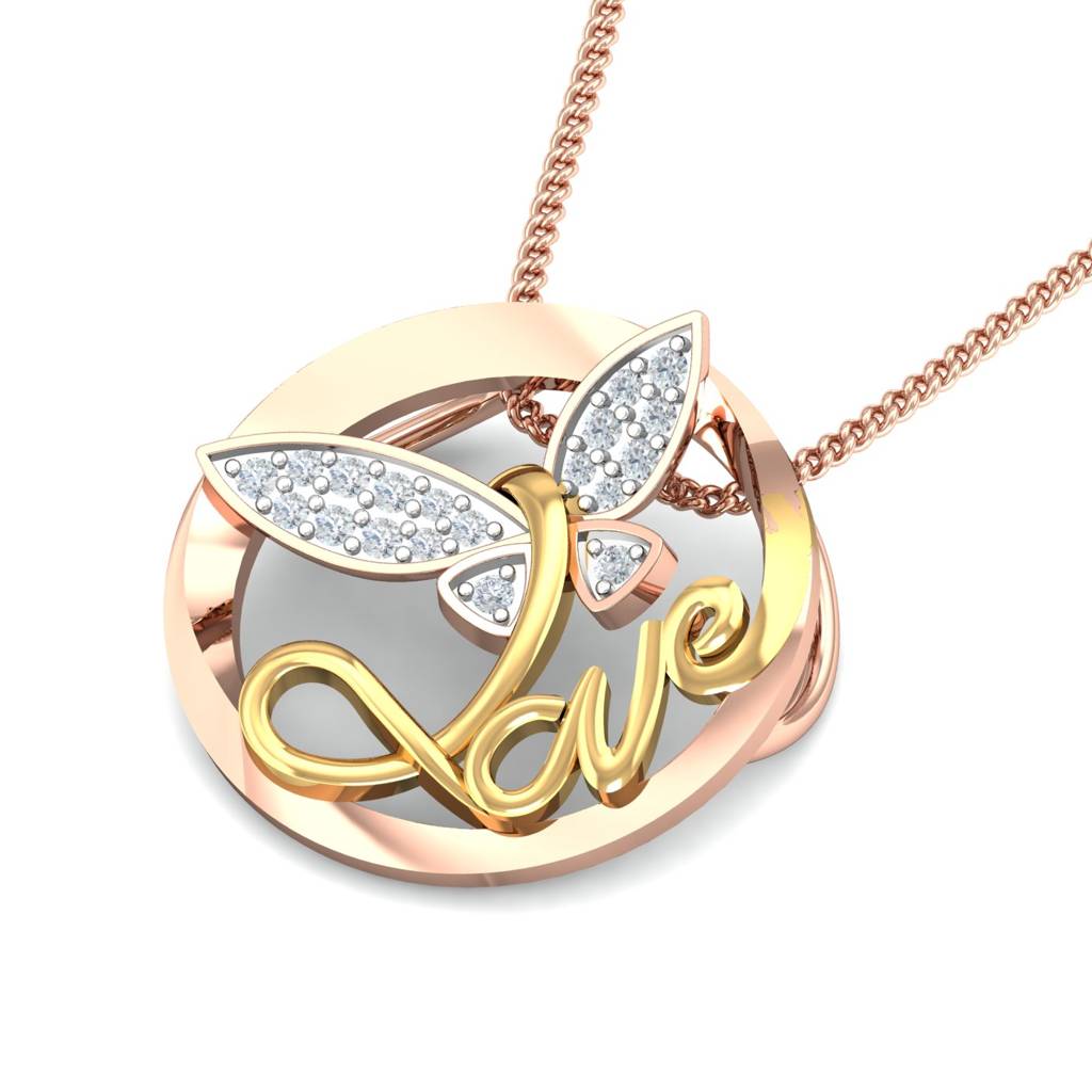 KuberBox 18K Rose Gold LOVE Butterfly Pendant