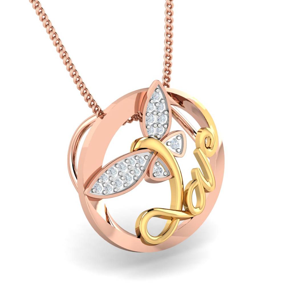 KuberBox 18K Rose Gold LOVE Butterfly Pendant