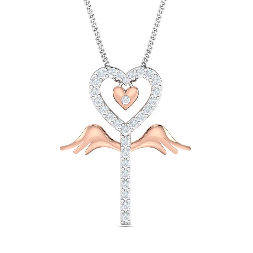 KuberBox 18K White Gold Angel Heart Pendant