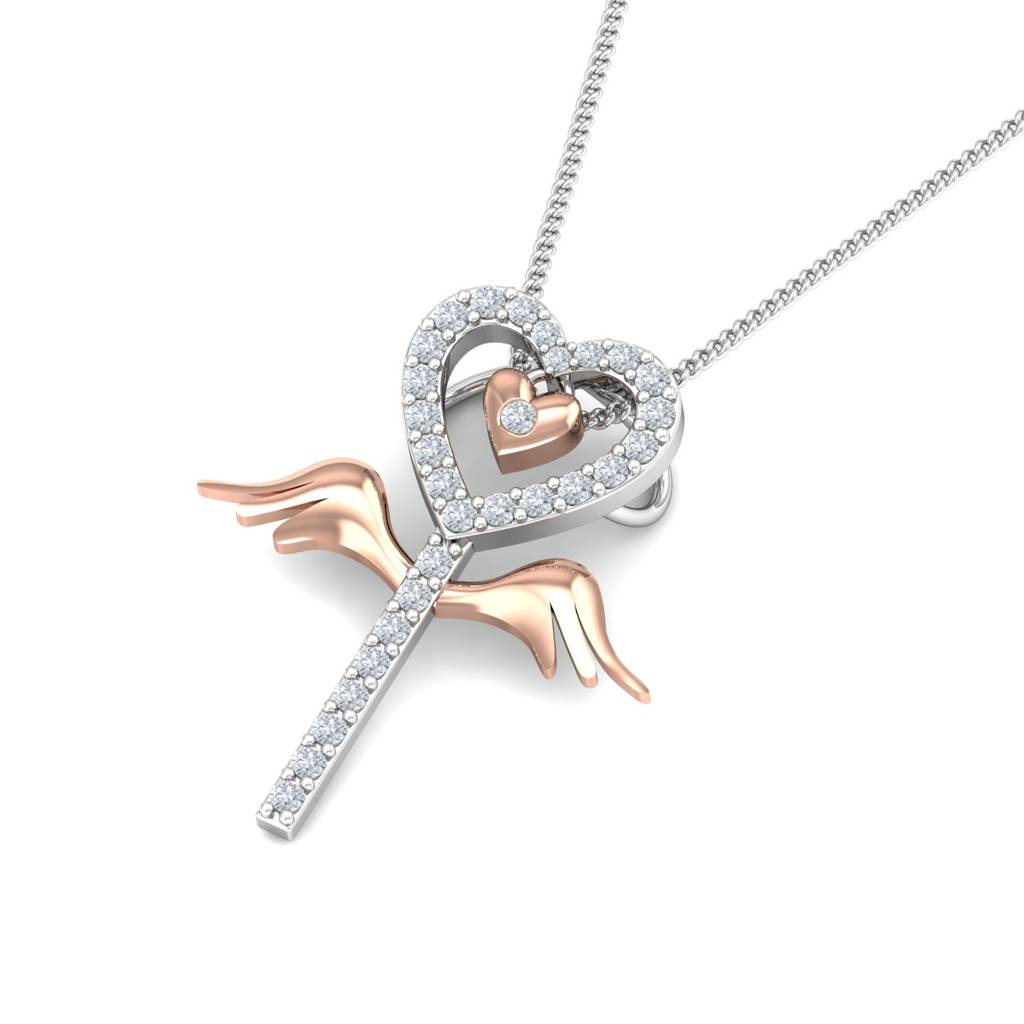 KuberBox 18K White Gold Angel Heart Pendant