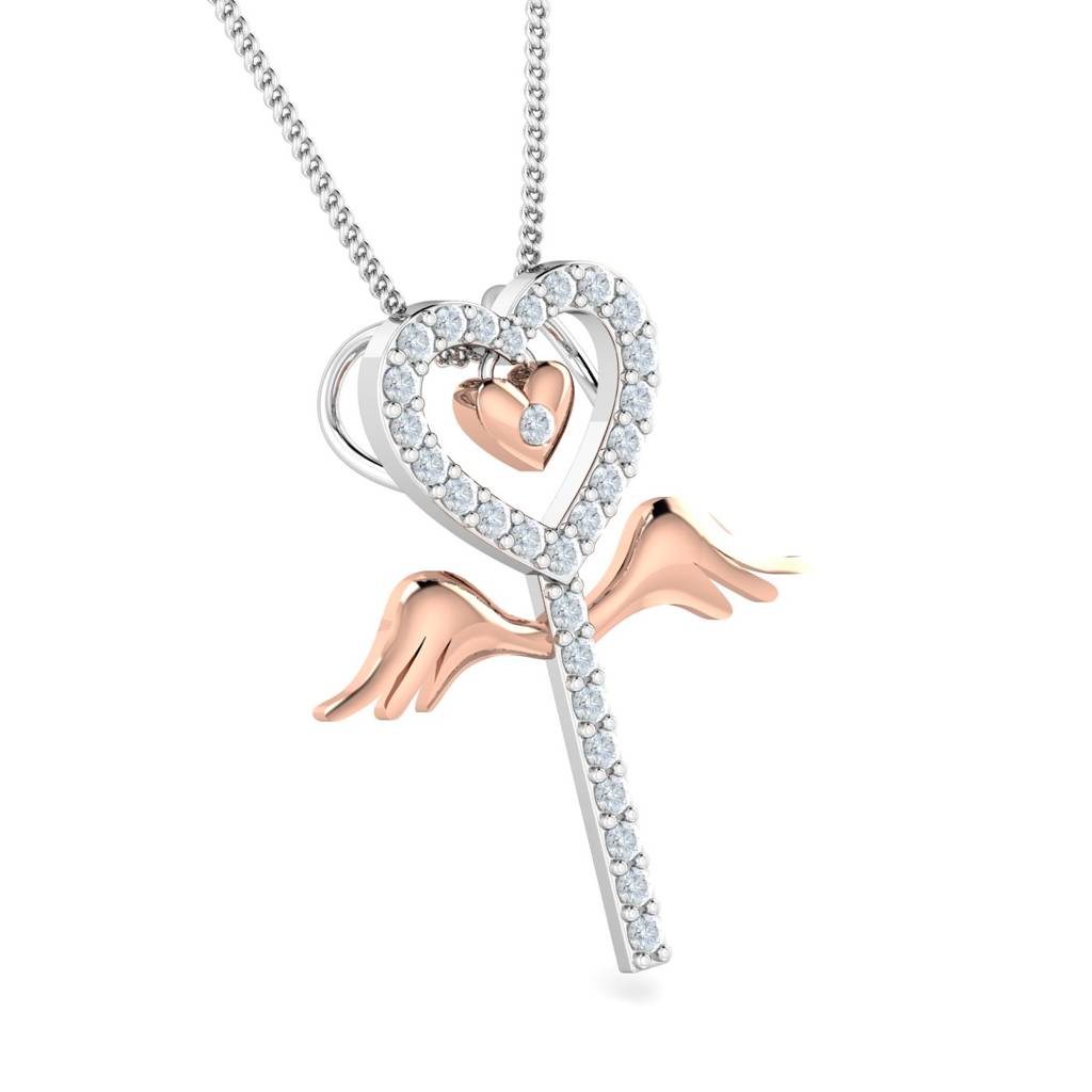 KuberBox 18K White Gold Angel Heart Pendant