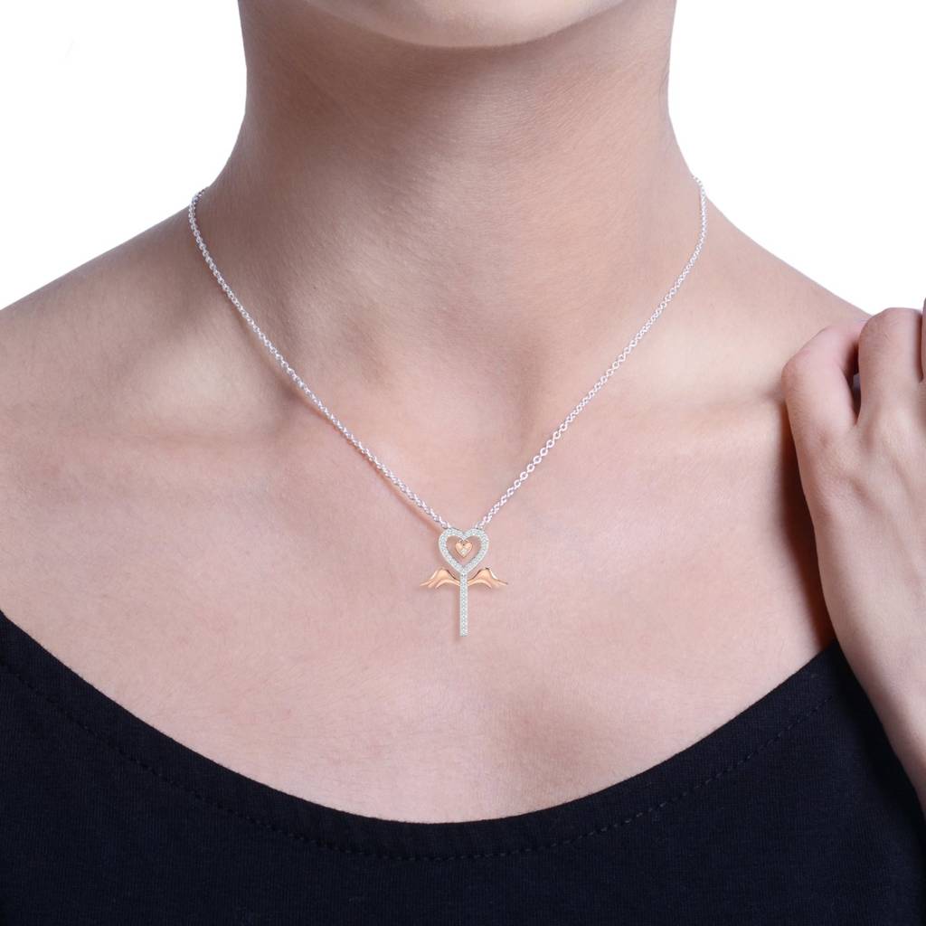 KuberBox 18K White Gold Angel Heart Pendant