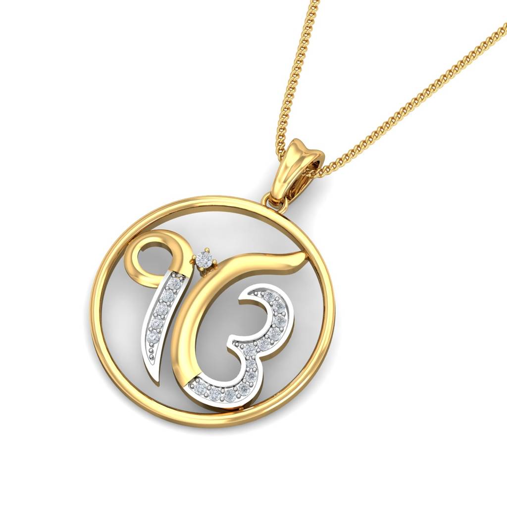 KuberBox 18K Yellow Gold Encircled Ik Onkar Pendant