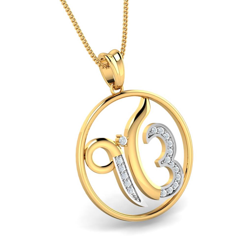 KuberBox 18K Yellow Gold Encircled Ik Onkar Pendant