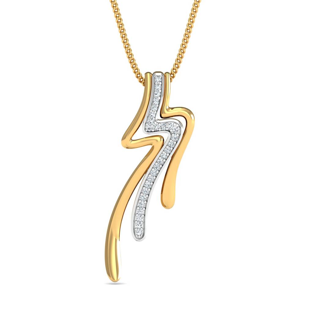 KuberBox 18K Yellow Gold Drifty Lines Pendant