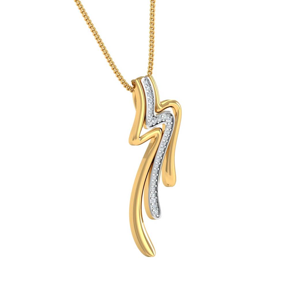 KuberBox 18K Yellow Gold Drifty Lines Pendant