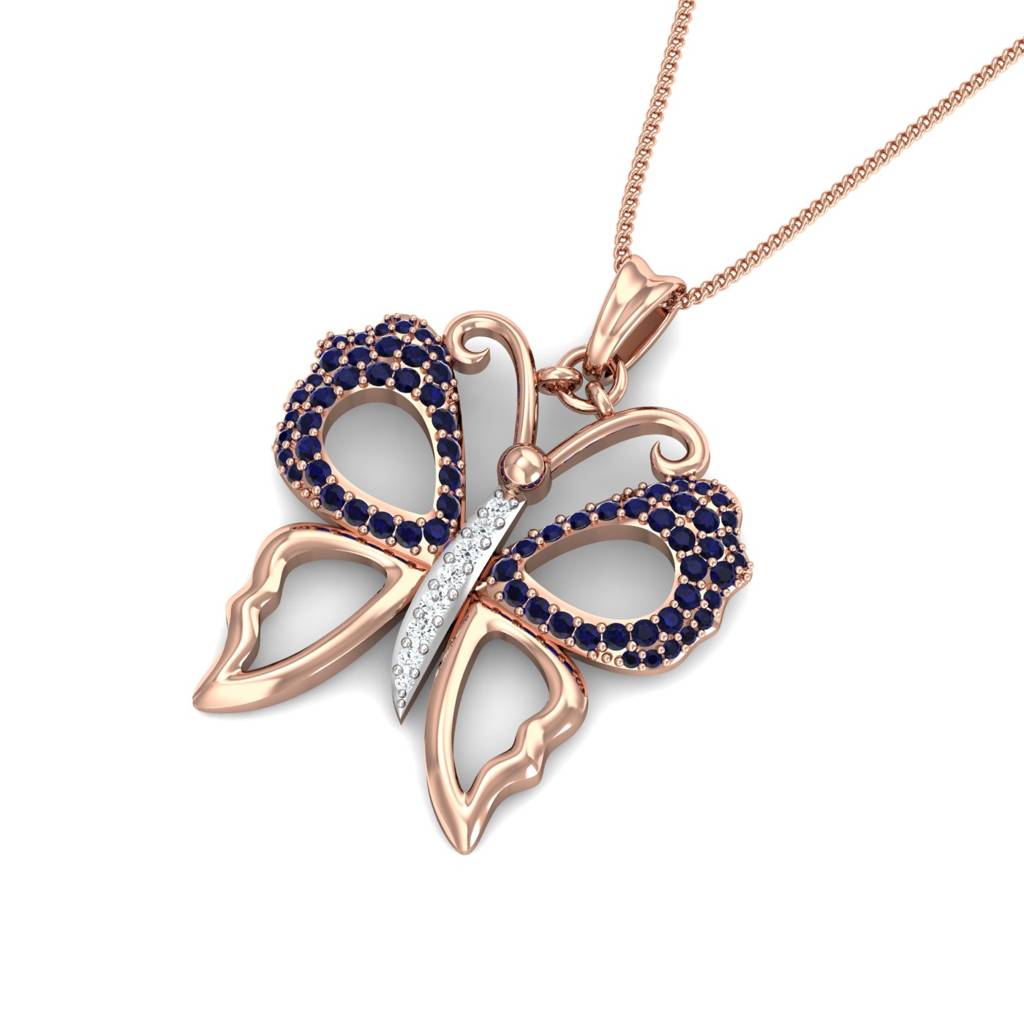 KuberBox 18K Rose Gold Sapphire Butterfly Pendant