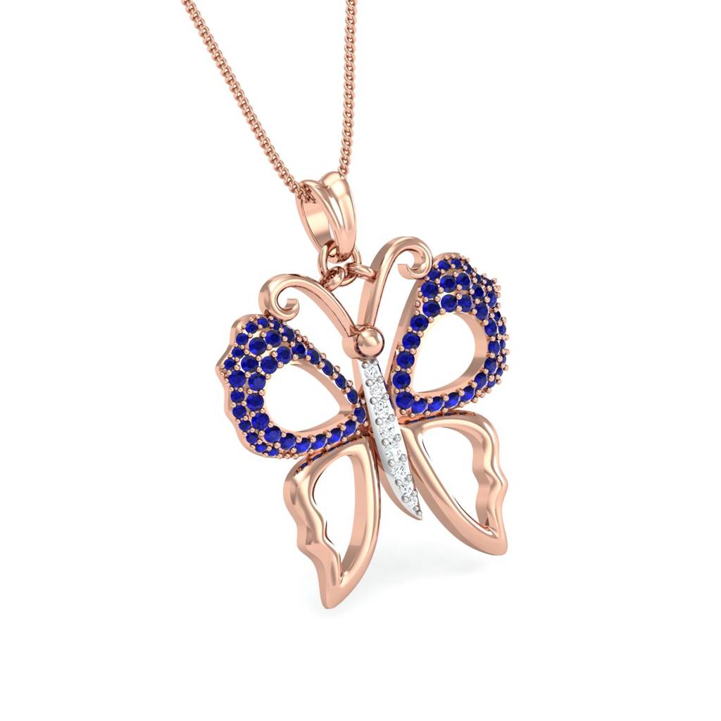 KuberBox 18K Rose Gold Sapphire Butterfly Pendant