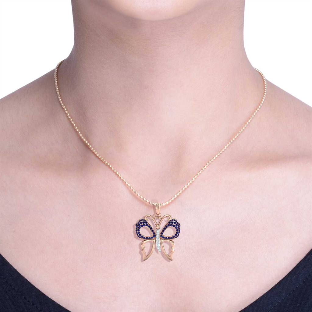 KuberBox 18K Rose Gold Sapphire Butterfly Pendant