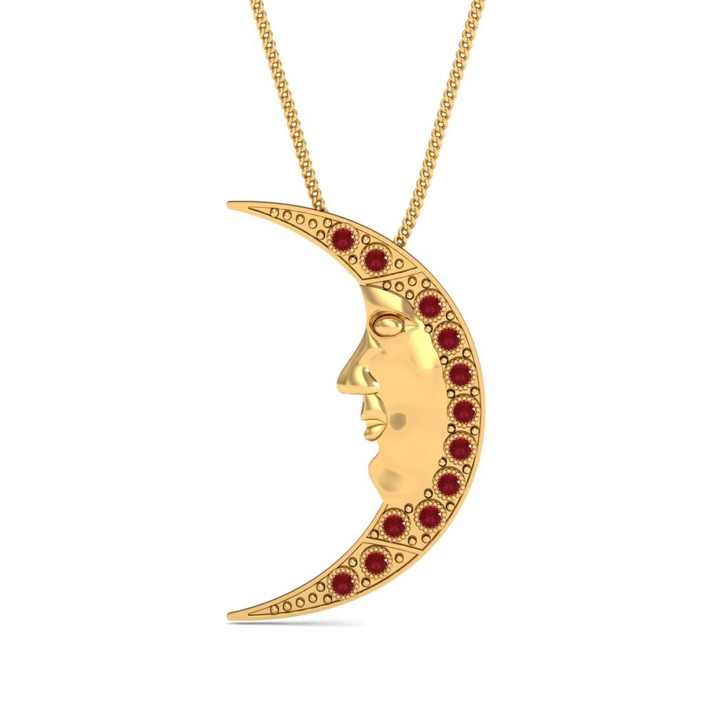 KuberBox 18K Yellow Gold Crescent Ruby Pendant