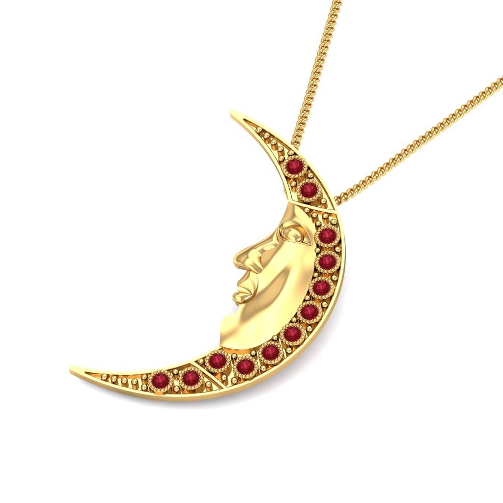 KuberBox 18K Yellow Gold Crescent Ruby Pendant