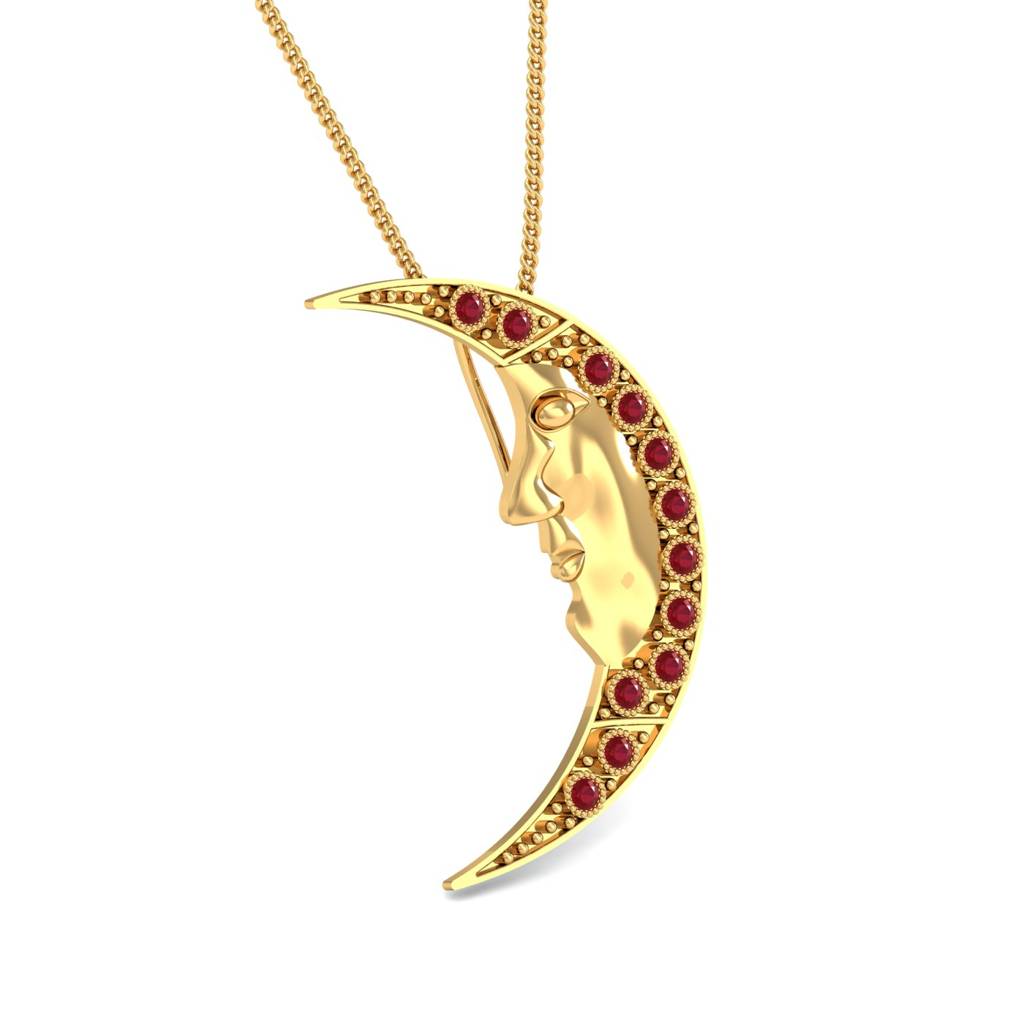 KuberBox 18K Yellow Gold Crescent Ruby Pendant