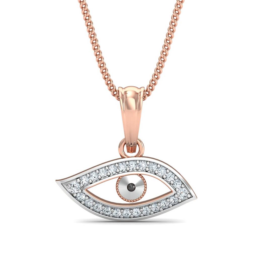 KuberBox 18K Rose Gold Diamond Evil Eye Pendant