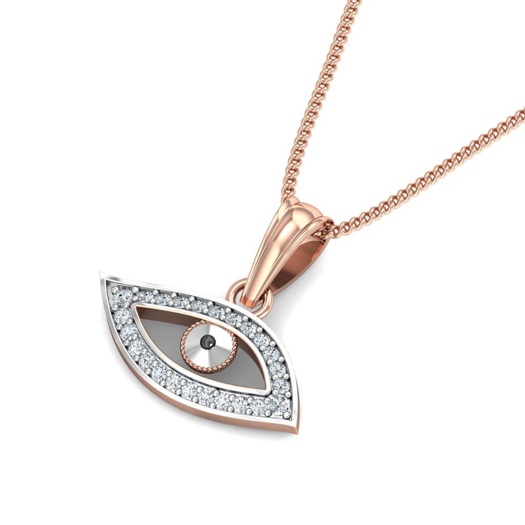 KuberBox 18K Rose Gold Diamond Evil Eye Pendant