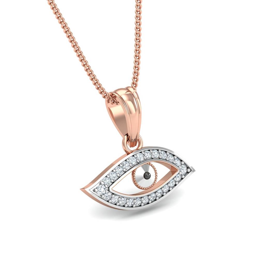 KuberBox 18K Rose Gold Diamond Evil Eye Pendant