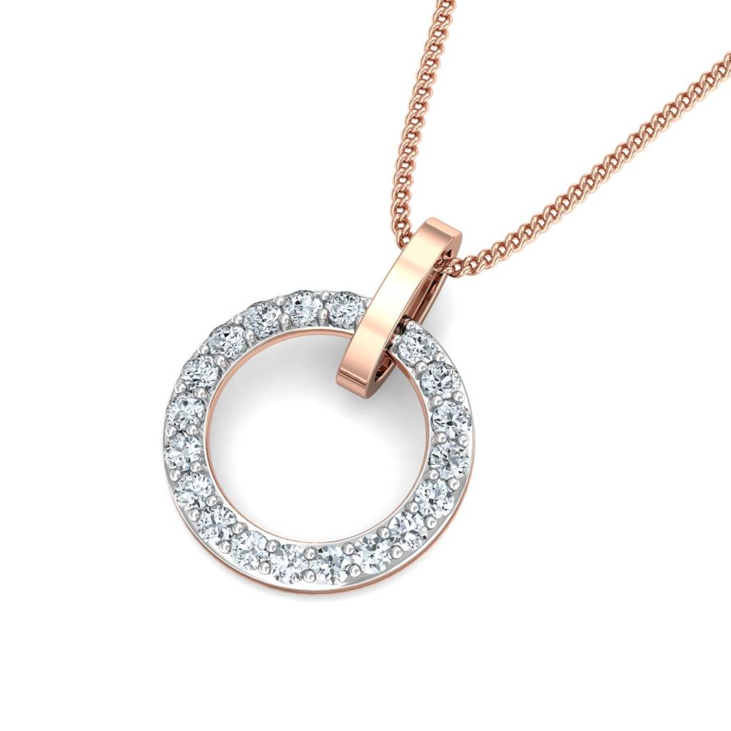 KuberBox 18K Rose Gold Halo Diamond Pendant