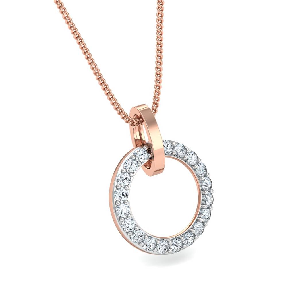 KuberBox 18K Rose Gold Halo Diamond Pendant