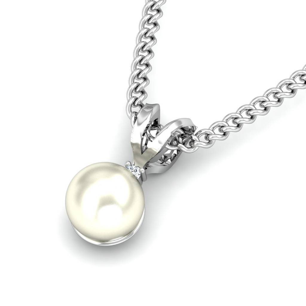 KuberBox 18K White Gold Saumy Pearl Pendant